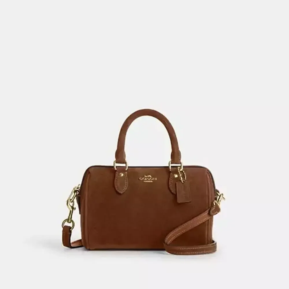 NEW‼️Coach Mini Rowan Crossbody Bag CEQ65 suede/Gold/Warm Brown